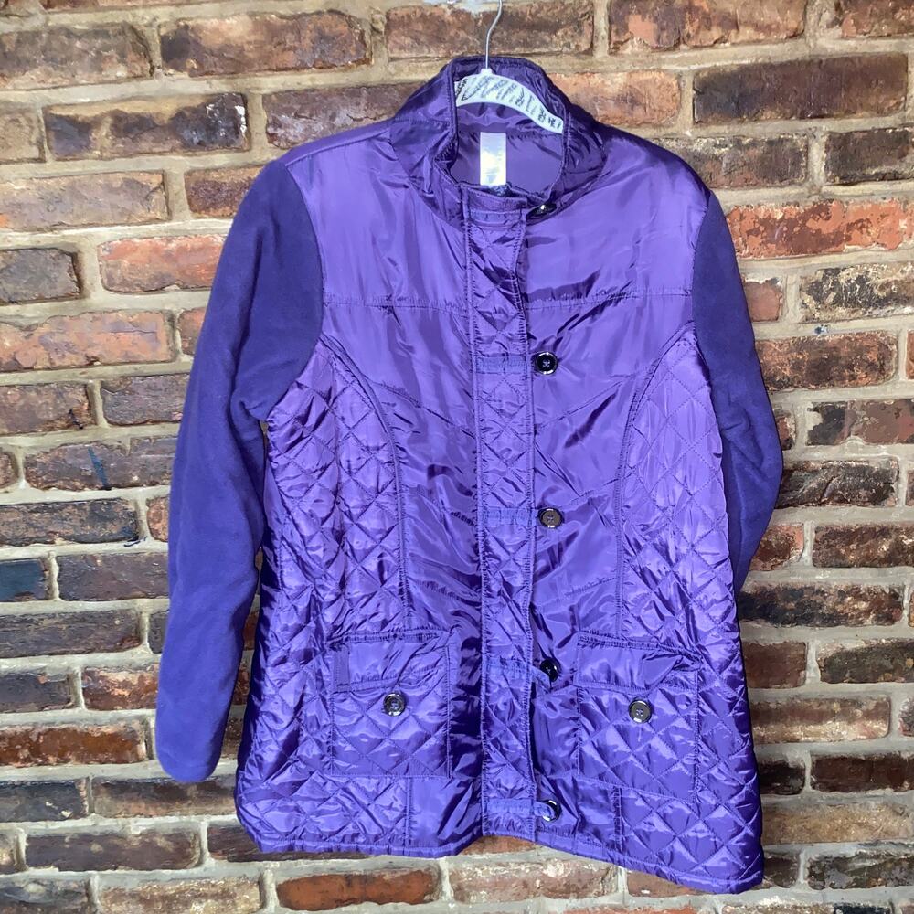 Avon Vintage Purple Quilted Fleece Button Down Puffer Jacket Women's Size XL